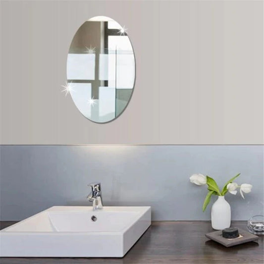 Acrylic ,Oval-Shaped,Mirror With Silver Accents,Sticker,Bathroom Decor,Home,Decoration